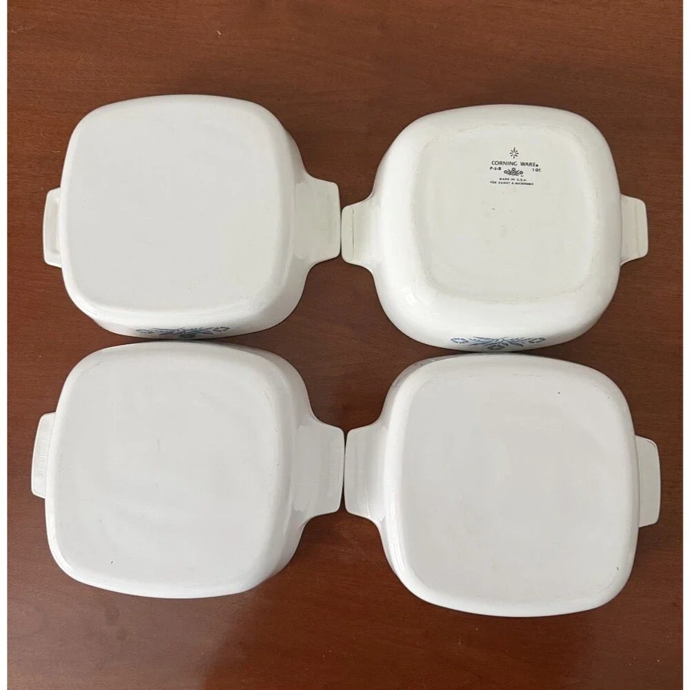 Vintage CorningWare White Floral Square Baking Dish Set of 4 w/ Handles 6.5in